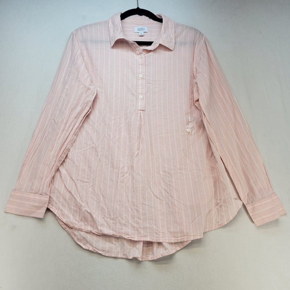 Croft & Barrow Tunic Top Women Medium Pink Striped Long Sleeve Button Front NWOT